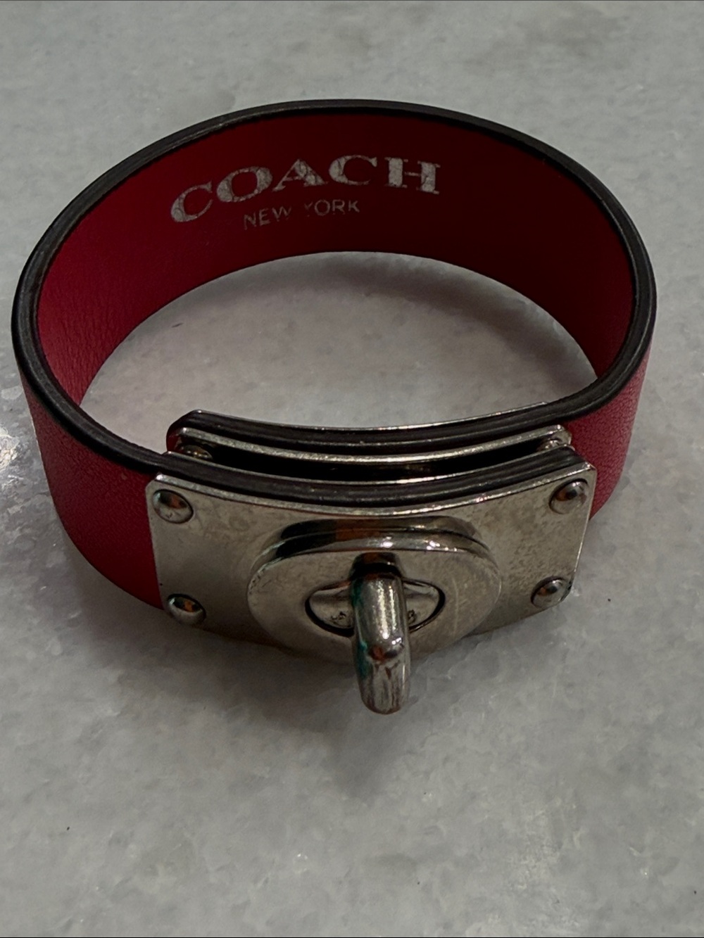COACH Red Leather Bracelet with Silver Turnlock